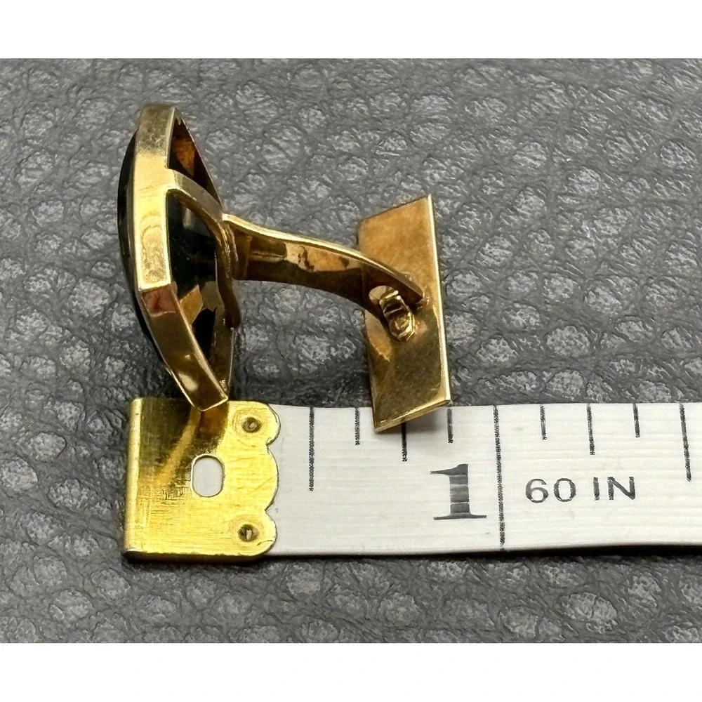 Vintage 14K Solid Gold Cufflinks Dark Green Gemstones Men's Formal Wear Luxury